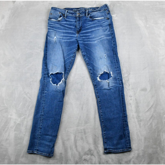 American Eagle Jeans Mens 36X32 (33x30 meas) Slim Blue Denim Distressed - Picture 1 of 12